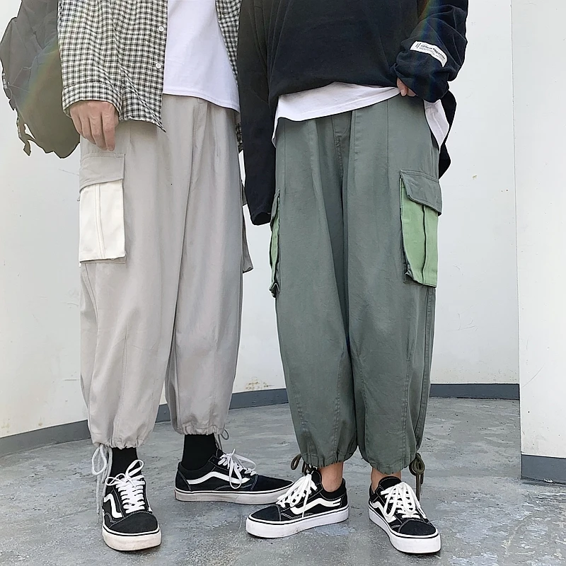 Overalls Men Fashion Contrast Color Casual Multi-pocket Tooling Pants Men Streetwear Wild Hip Hop Loose Joggers Sweatpants S-2XL