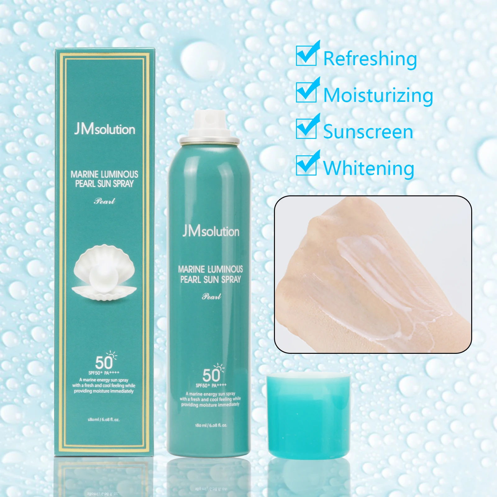 

JMsolution Marine pearl sunscreen spray Refreshing lasting Glow Luminous Sun Spray SPF50+/PA++++ 180ml for oily/mixed skin