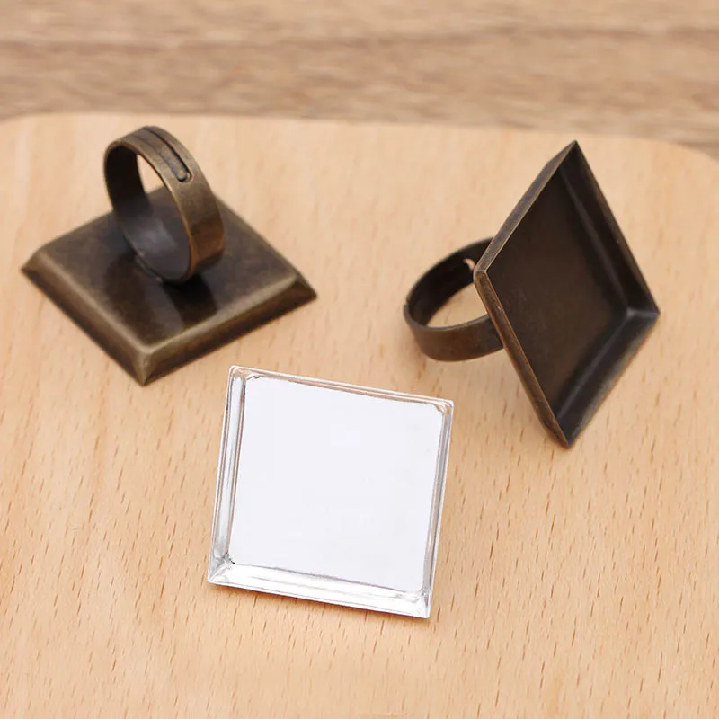 

200pcs Adjustable Men Women Blank Ring Cabochons Cameo 20mm 25mm Square Deep Bezel Ring tray Base Settings DIY Jewelry Findings