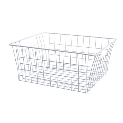Nordic Wire Iron Storage Basket Cosmetics Clothes Fruit Basket Desktop Box Container Kitchen Bathroom Shampoo Baskets Organizer - Color: White