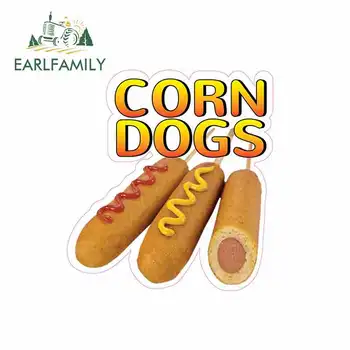 

EARLFAMILY 13cm x 12.2cm for Corn Dogs Concession Restaurant Food Car Stickers Vinyl Windshield RV VAN 3D Accessories Graphics