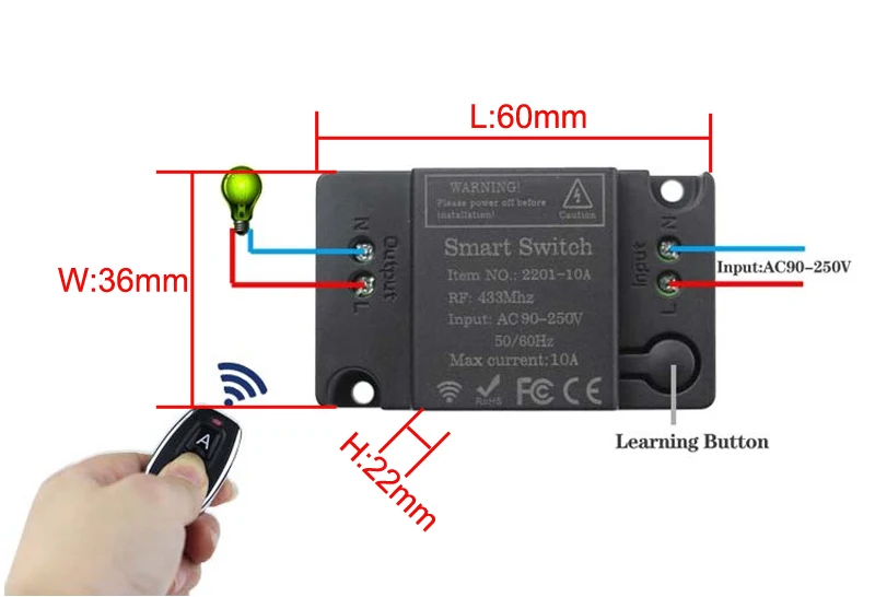 Lâmpada Interruptor Luz, Relé Rádio de Saída,