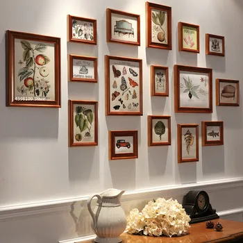 

Wooden photo frame American retro photo wall photo frame set family wall hanging photo frame wedding gift photo frame 16pcs