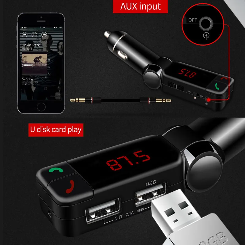 Автомобильный Bluetooth передатчик BC06B ЖК дисплей MP3 FM SD USB зарядное устройство