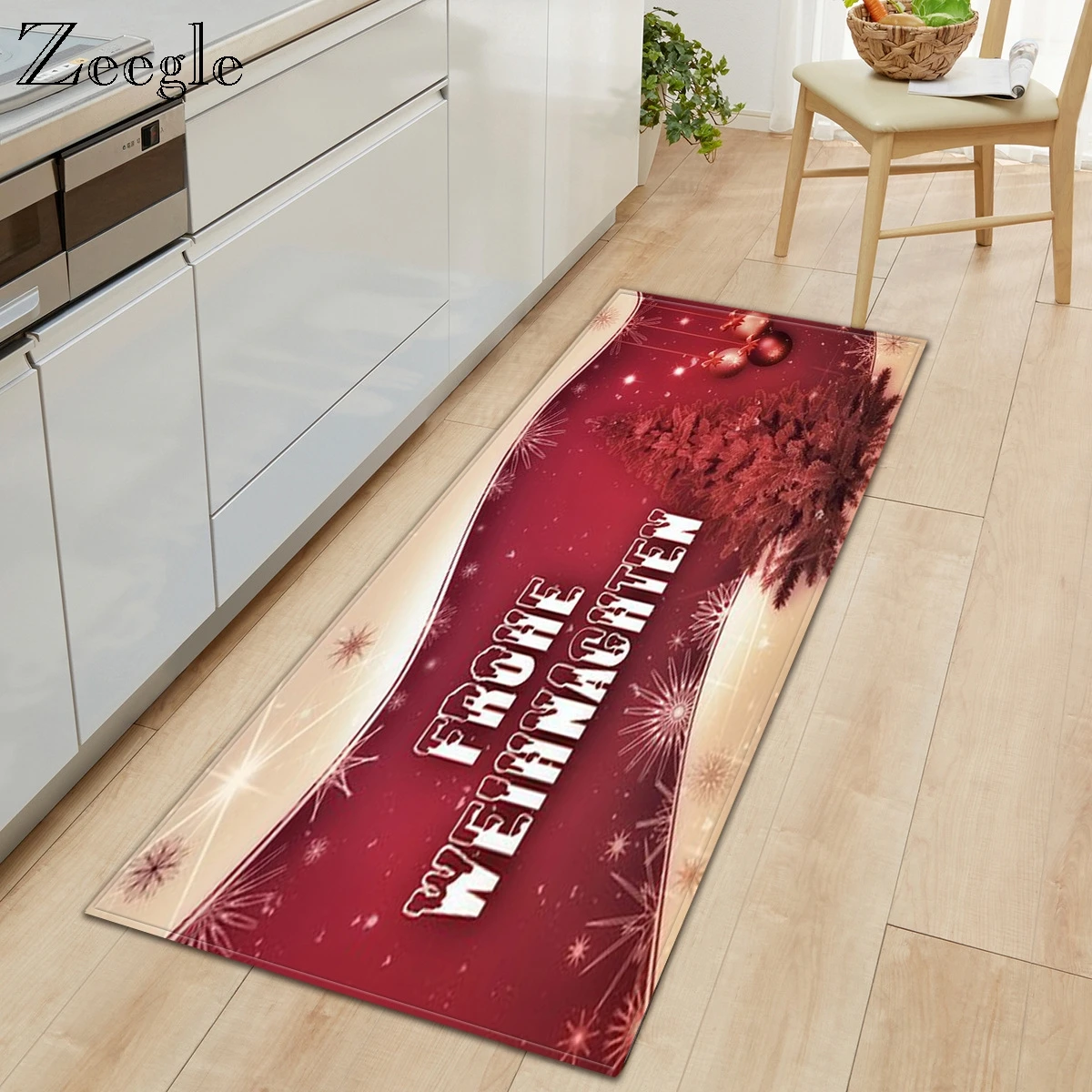 Zeegle Flannel Christmas Rectangle Mat Water Absorption Carpet for Kitchen Home Decoration Hallway Doormat Living Room Foot Rug