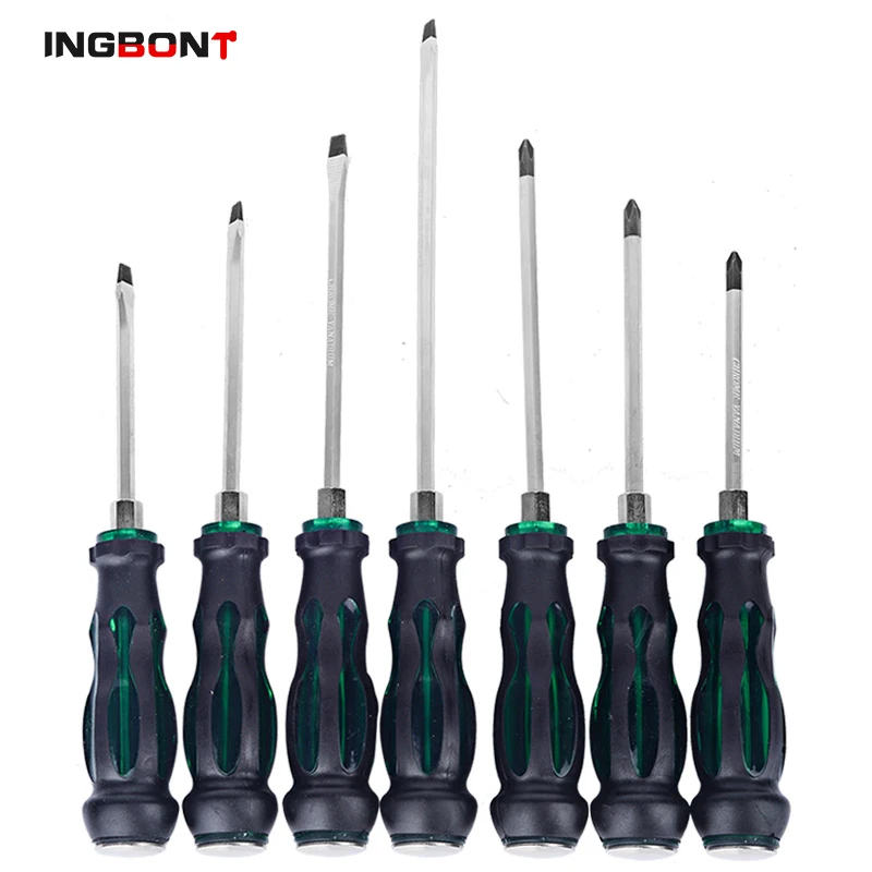 

INGBONT 1Pcs 4"-8" Chrome Vanadium Steel Magnetic Screwdriver Slotted & Phillips Head Mixed Hex Impact Bolster Screwdriver