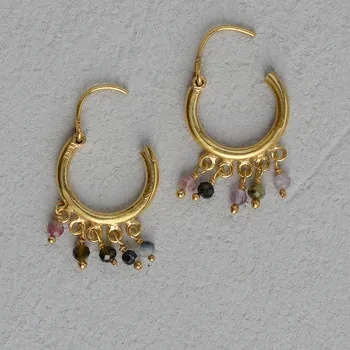 

Lotus Mann tourmaline Pendant Hoop 925 Silver Gold Plated Natural Stone Crystal Duobo Earrings Hook