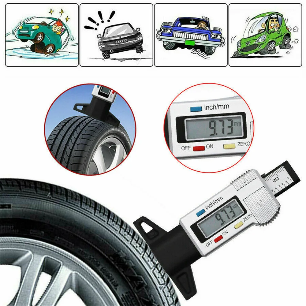 Thickness Gauges Digital CarTyre Tire Tread Depth Gauge Meter Measurer Tool Caliper Tread Brake