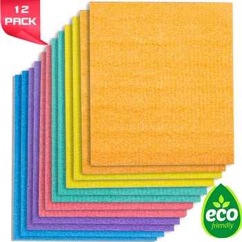 

12 Pcs Dish Towel Wood Pulp Cotton Rag Non-stick Oil Color Random Dish Towel Kitchen Household Diwashing Cloth