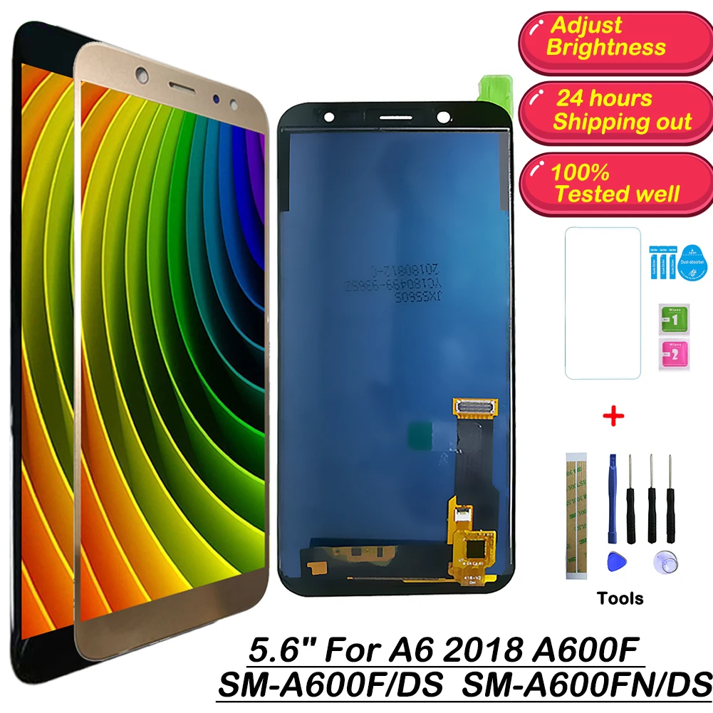 

TFT Adjust Brightness LCD For Samsung Galaxy A6 2018 A600 A600F A600FN Screen LCD Display Send Tools Screen Protector 5.6''