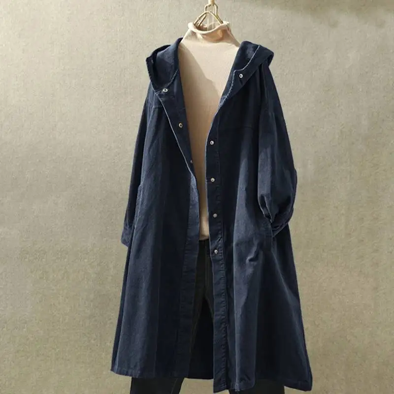 Vintage Corduroy Coats Women's Solid Jackets 2020 Spring Casual Long Sleeve Hooded Blusas Female Oversized Outwears Cardigans - 4.00052E+12