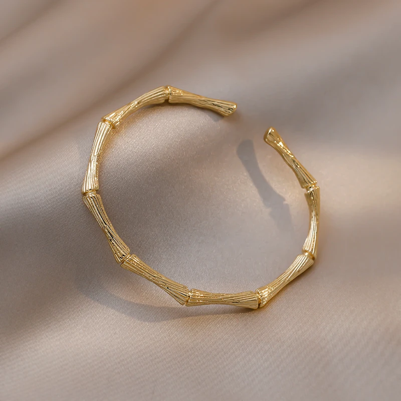 European and American Design Bamboo Bone Shape Adjustable Cuff Bracelets Womans Simple Bracelet For Korean Fashion Jewelry Girls 3