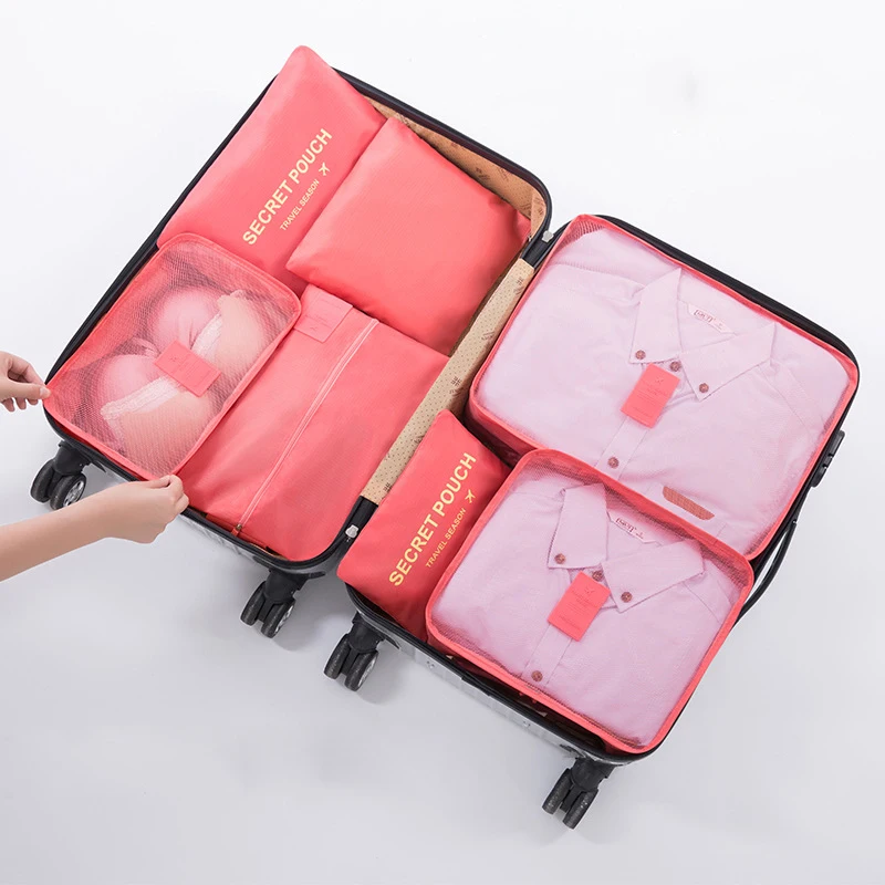 Hot Fashion Travel Waterproof Clothes Storage bags Luggage Pouch Packing Cube Solid Portable Organizer 7 pcs/set