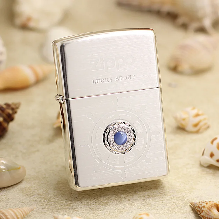 

Genuine Zippo oil lighter copper windproof Blue gem LUCKY STONE cigarette Kerosene lighters Gift With anti-counterfeiting code