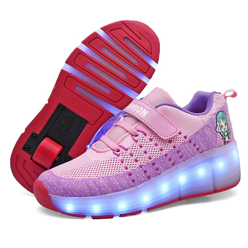 2 Колеса Детская обувь для мальчика девочка USB LED светящиеся случайные кроссовки 1