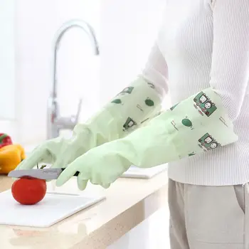 

1/2/5pcs Rubber Gloves Plus Velvet Thickened PVC Waterproof Non-slip Household Kitchen Dishes Washing Cleaning Long Gloves