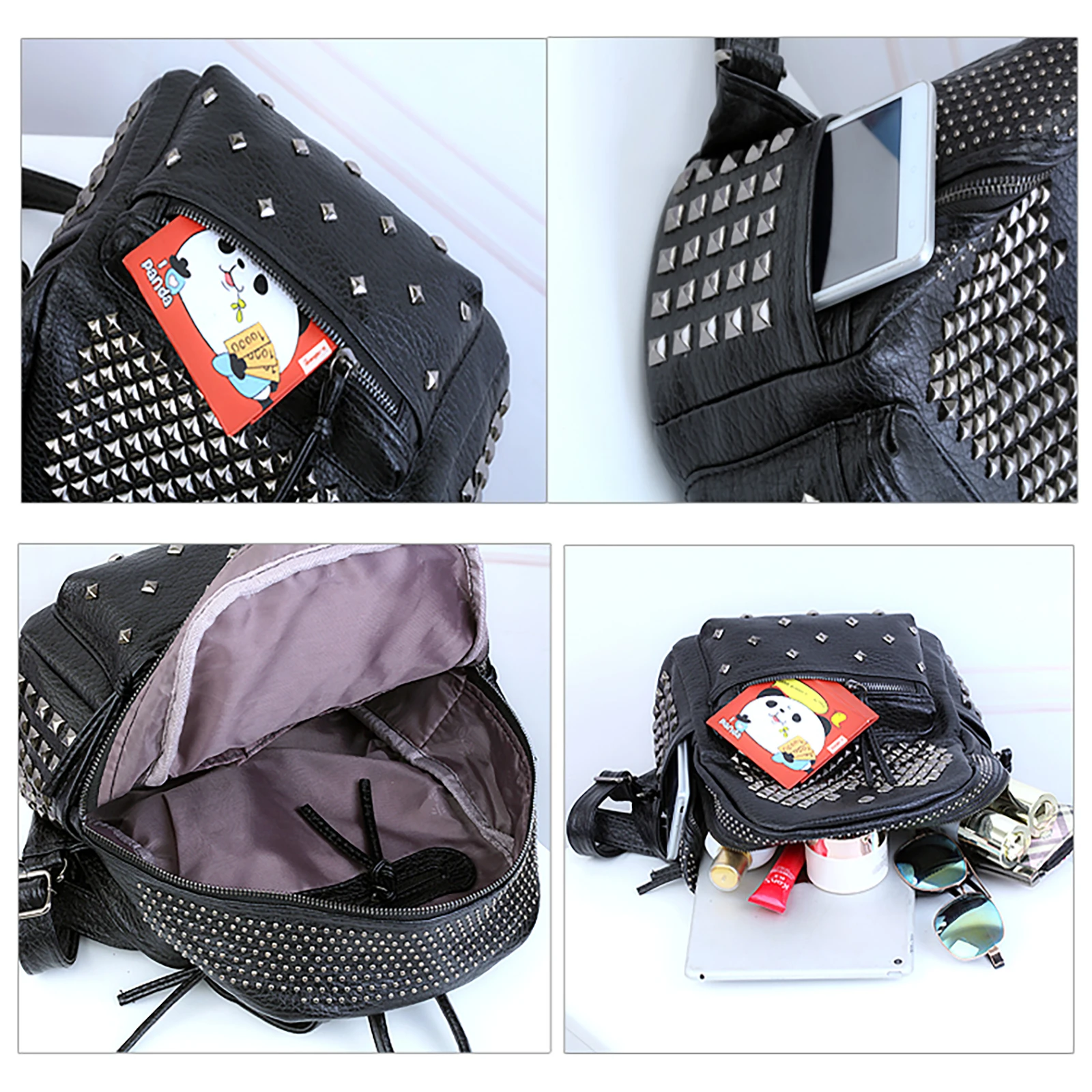 Casual Girls Shoulder Backpack Creative Rivet Studded Design Large Capacity Handbag Travel Shopping Student School Bags Rucksack