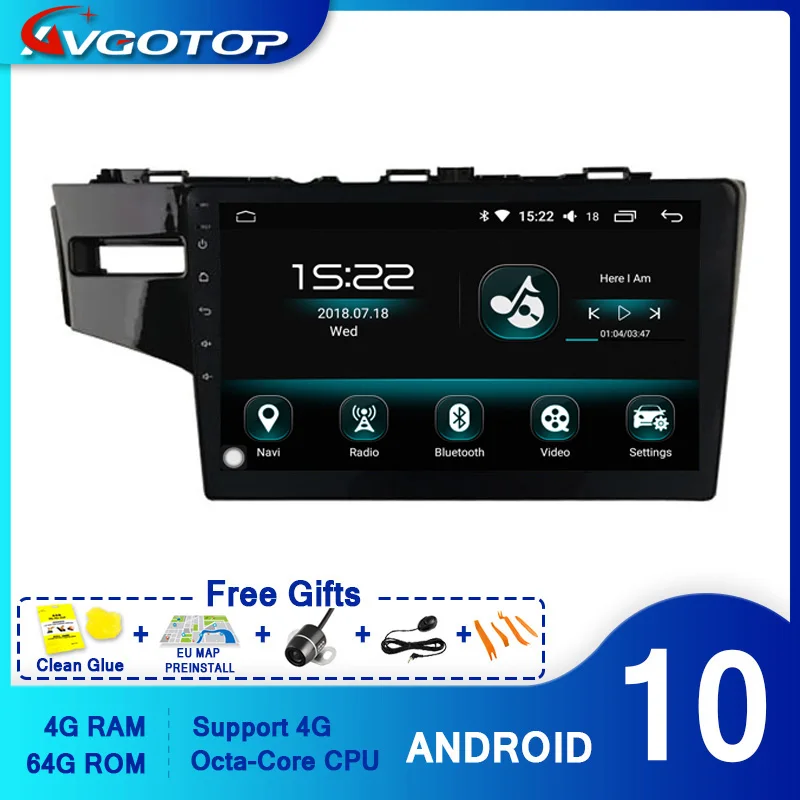 AVGOTOP Octa-Core Android 10.0 GPS Car DVD Player FOR HONDA 2014 FIT Built In 64GB Flash 4GB RAM Mirror Link | Автомобили и