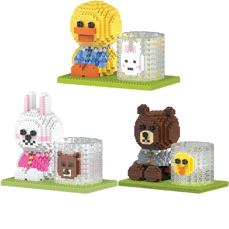 

Small Particles of Diamond Building Blocks Plastic Assembly Toy Cartoon Pen Container Series 3001-3003