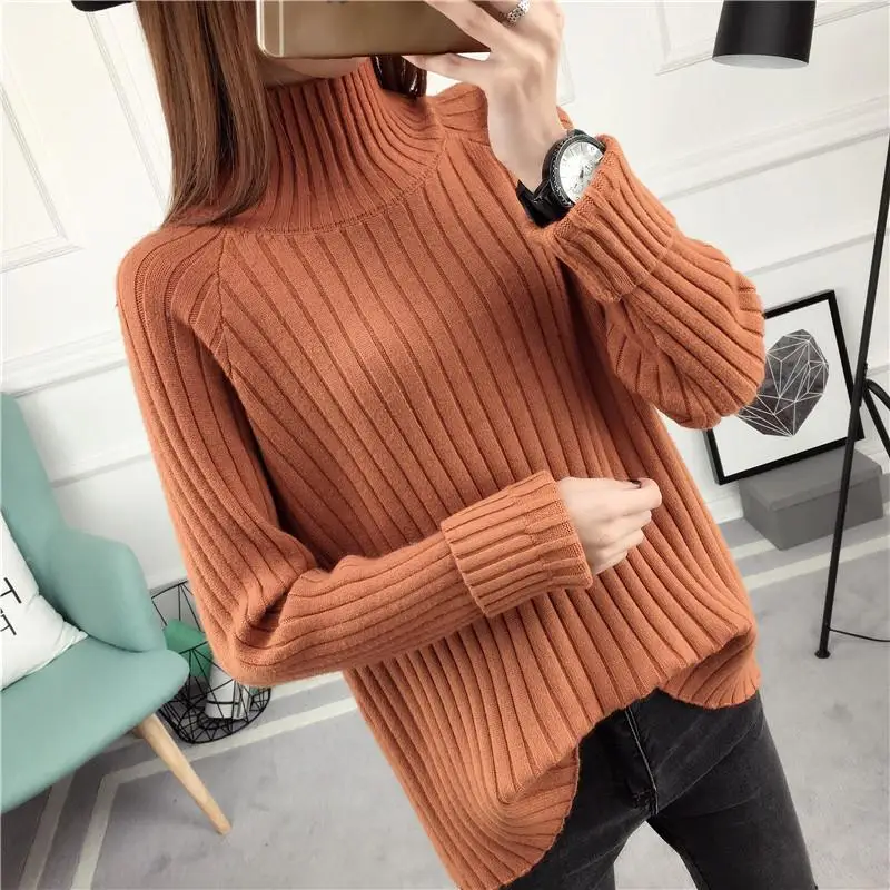 

New style Korean women's bottom solid color loose and thickened Pullover high collar raglan sleeve women's short sweater