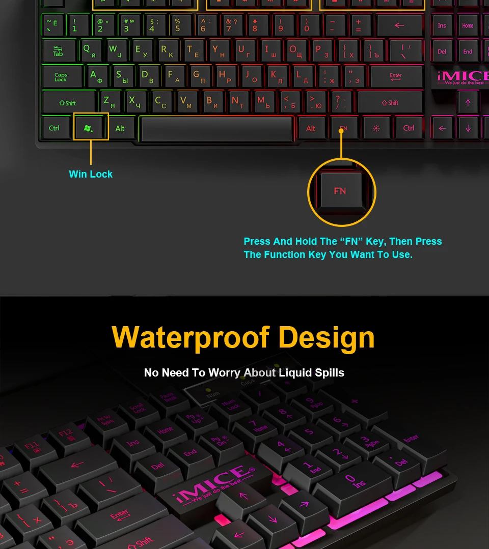 Gaming Keyboard Russian EN Imitation Mechanical Keyboard with Backlight Wired Gamer Keyboard USB Game Keyboards for Computer