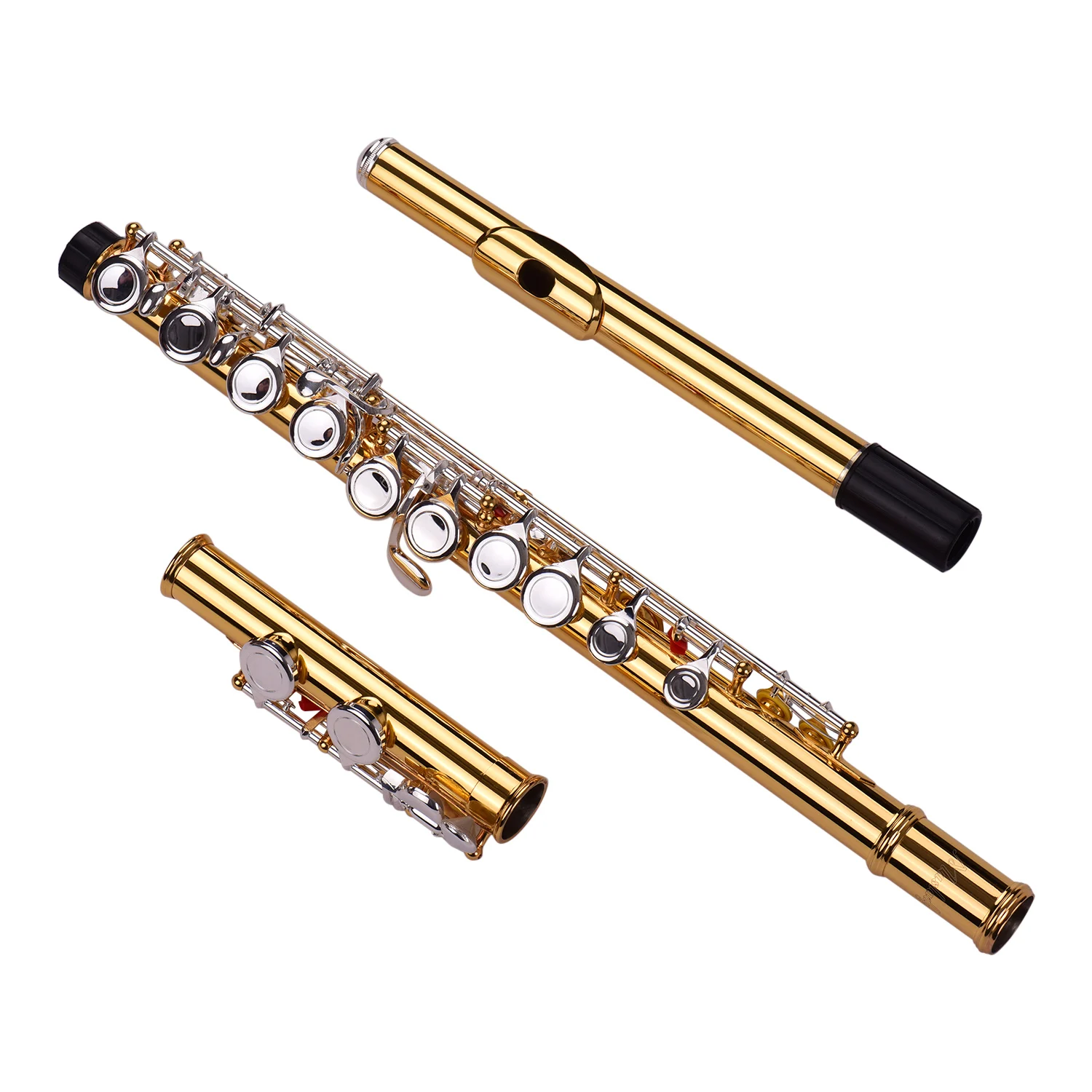 Muslady Professional Closed Hole C Flute Cupronickel Gold-plated Tube 16 Silver-plated Keys Wind Instrument with Carry Case
