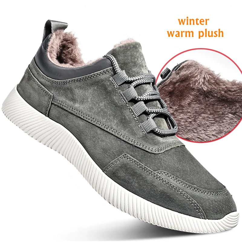 

Genuine Leather Mens Casual Shoes Hot Sale Winter Shoes Men Sneakers Homens Keep Warm Plush Mans Footwear Rubber Sole Non-slip