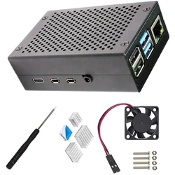 Boîtier en aluminium Raspberry Pi 4, avec ventilateur et dissipateurs de chaleur, 4 pièces 