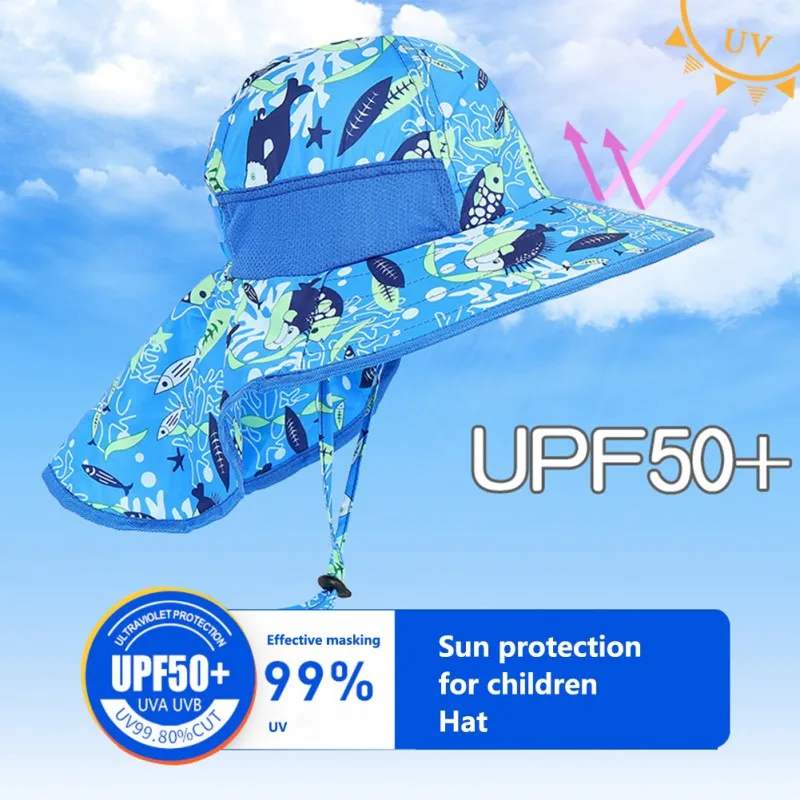 Summer SPF 50+ Child Sun Hat Boys Girls Travel Beach Swim Adjustable Cap  Kids Infant Outdoor Sport Hiking Fishing Hats