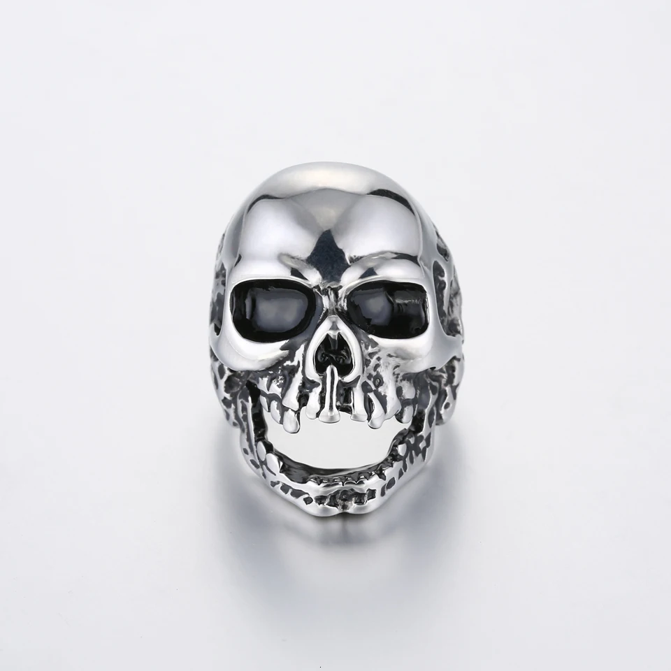 Античное серебряное кольцо с изображением черепа для мужчин, массивное кольцо из нержавеющей стали в стиле панк-рок, кольцо в виде скелета, ювелирное изделие для мужчин
