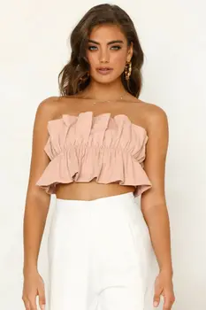 

Women Strapless Sexy Lady Solid Ruched Elastic Boob Bandeau Ruched Tube Tops Bra Lingerie Breast Wrap Crop Tops