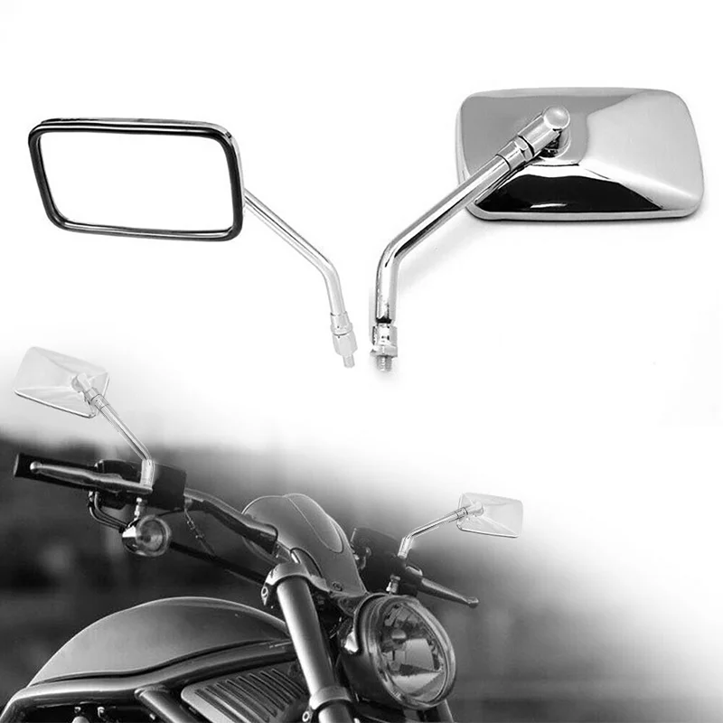 Rétroviseur de moto universel rectangulaire en métal chromé, 2 pièces, 10mm,  pour Honda rétroviseur, accessoires de moto - AliExpress