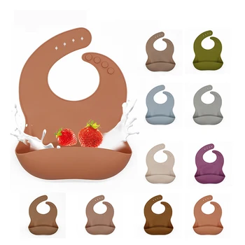 

Solid Waterproof Silicon Baby Bib Soft and Adjustable Snaps Feeding Bibs for Toddlers Soft Cloths Bandana Lightweight Infant Bib