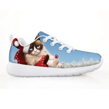 

Fashion Girls Shoes Sneakers 3D Christmas Cute Cat Pattern Print Boys Children Casual Flats Breath Lace-up Shoes Tenis Infantil