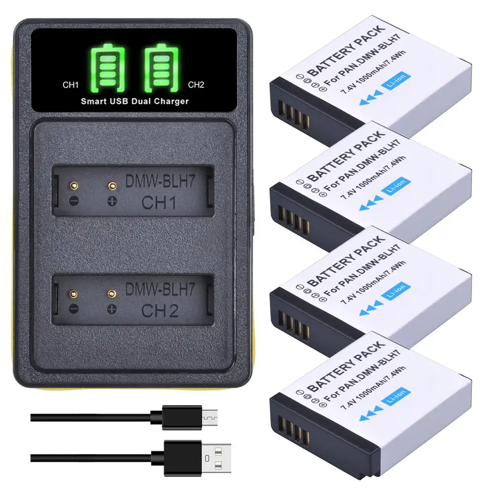Dmw-Blh7 Blh7E Blh7Pp Batteria & Typec Caricatore Led Per Panasonic Lumix Dmc-Gm1 Gm5 Gf7 Gf8 Gf9 Lx10 Lx15 Dmwblh7