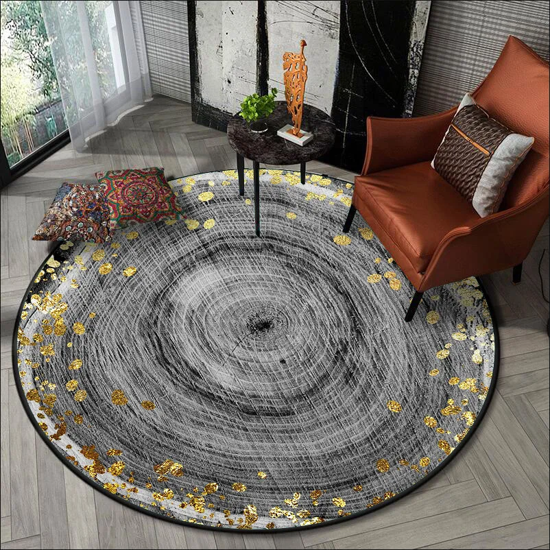 

Fashion simple ins geometric annual ring gold leaf round carpet Non-slip Balcony coffee table hanging basket home decoration mat