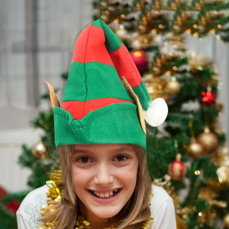 

Navidad 2019 Christmas Hat Christmas Elf Hat Red and Green Striped Design Child Adult Cartoon Hat Christmas Decorations for Home