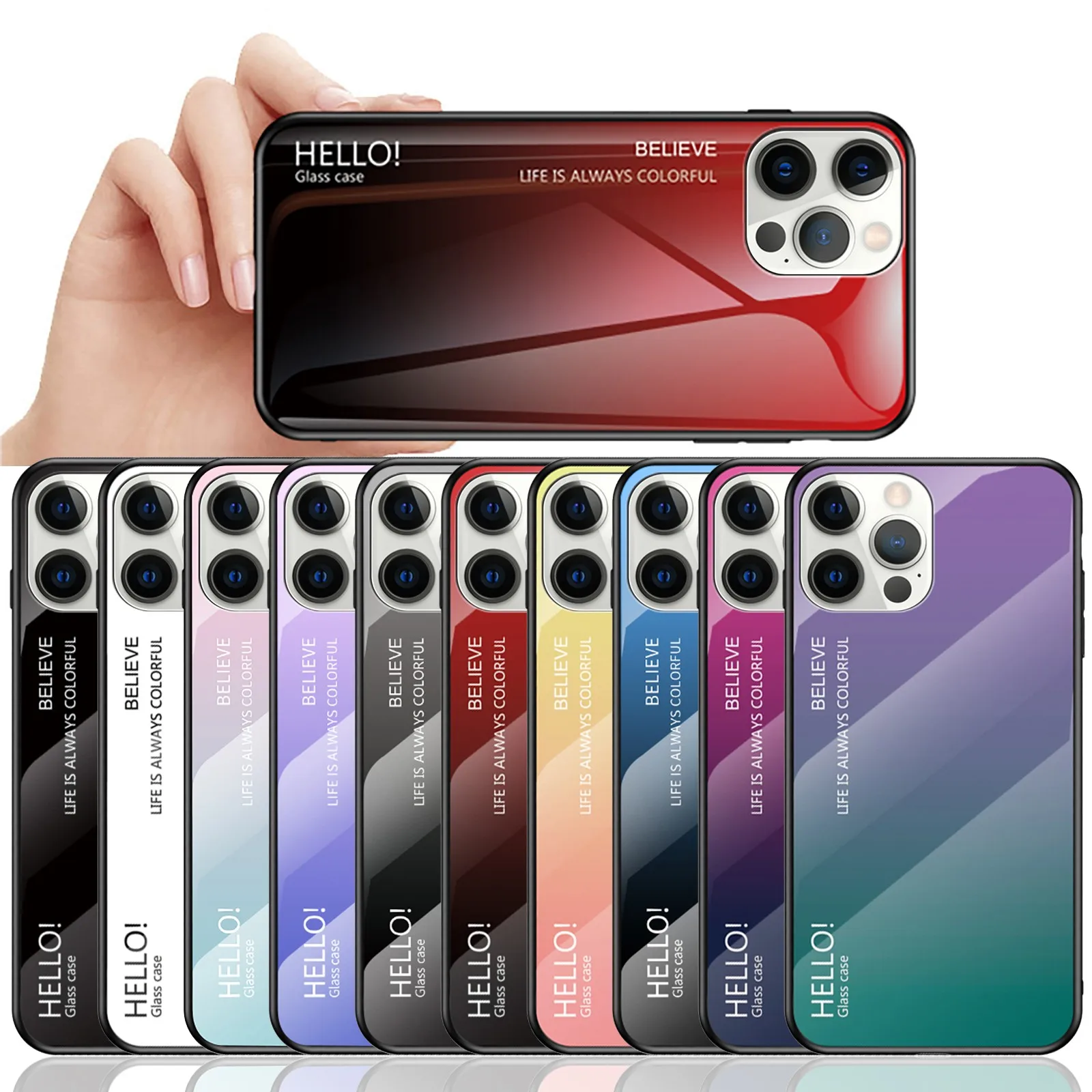 

Iphone12 pro max gradient color anti-drop shell Apple 6.7-inch mirror phone case fashion new style iphone 12 pro max case 50*