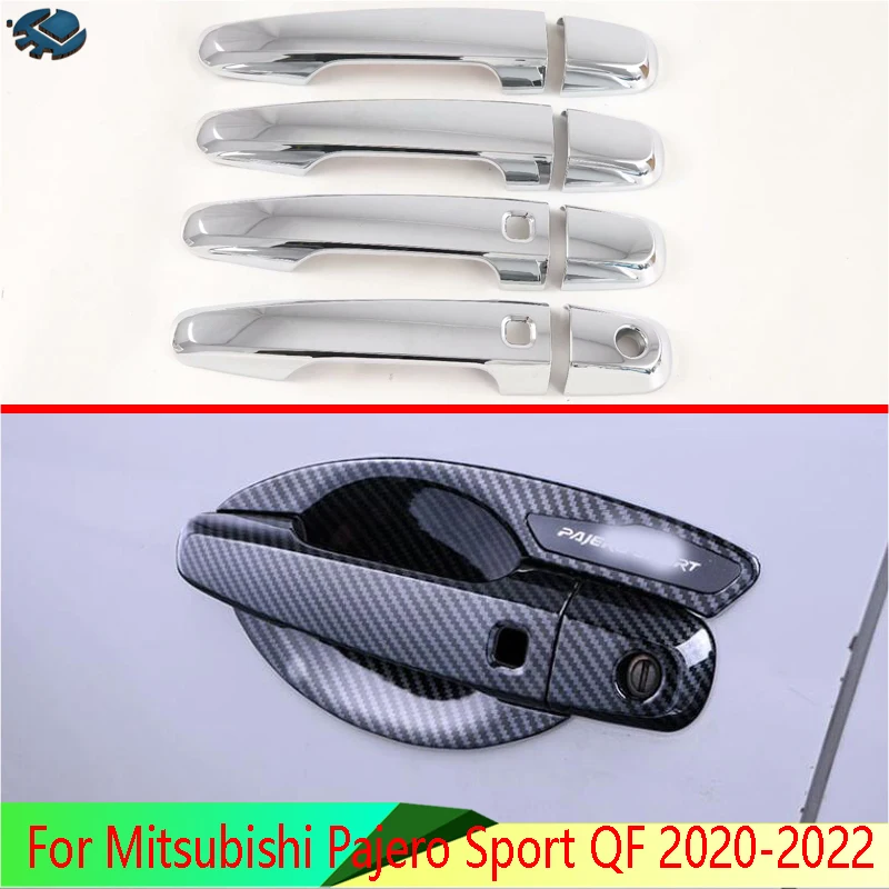 

For Mitsubishi Pajero Sport QF 2020-2022 Car Accessories ABS Chrome Door Handle Cover With Smart Key Hole Catch Cap Trim Molding