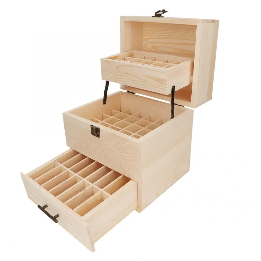 

3 Layers Large Capacity Wooden Essential Oil Bottles Storage Box Carry Organizer Container