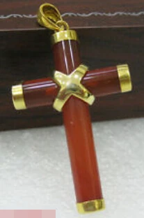 

Jew2206 Red Agate Jade 18KGP Cross Christmas Pendant & Necklace