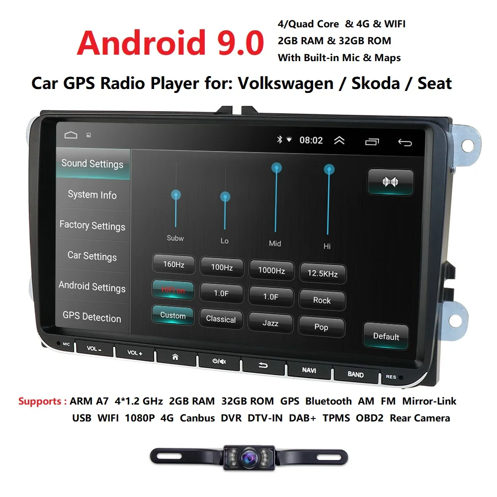Top 2GRAM 9inch Android 9.0 car autoaudiofor V W Volkswagen/Golf/Polo/Tiguan/Passat/T5/Beetle/EOS/Skoda/Octavia car Radio GPS Car Me 2