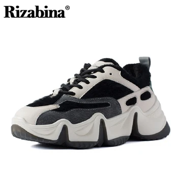 

Rizabina 2021 Ladies Thick Sole Real Leather Sneakers Fashion Lace Up Casual Outdoor Shoes Women Daily Sneakers Size 35-40
