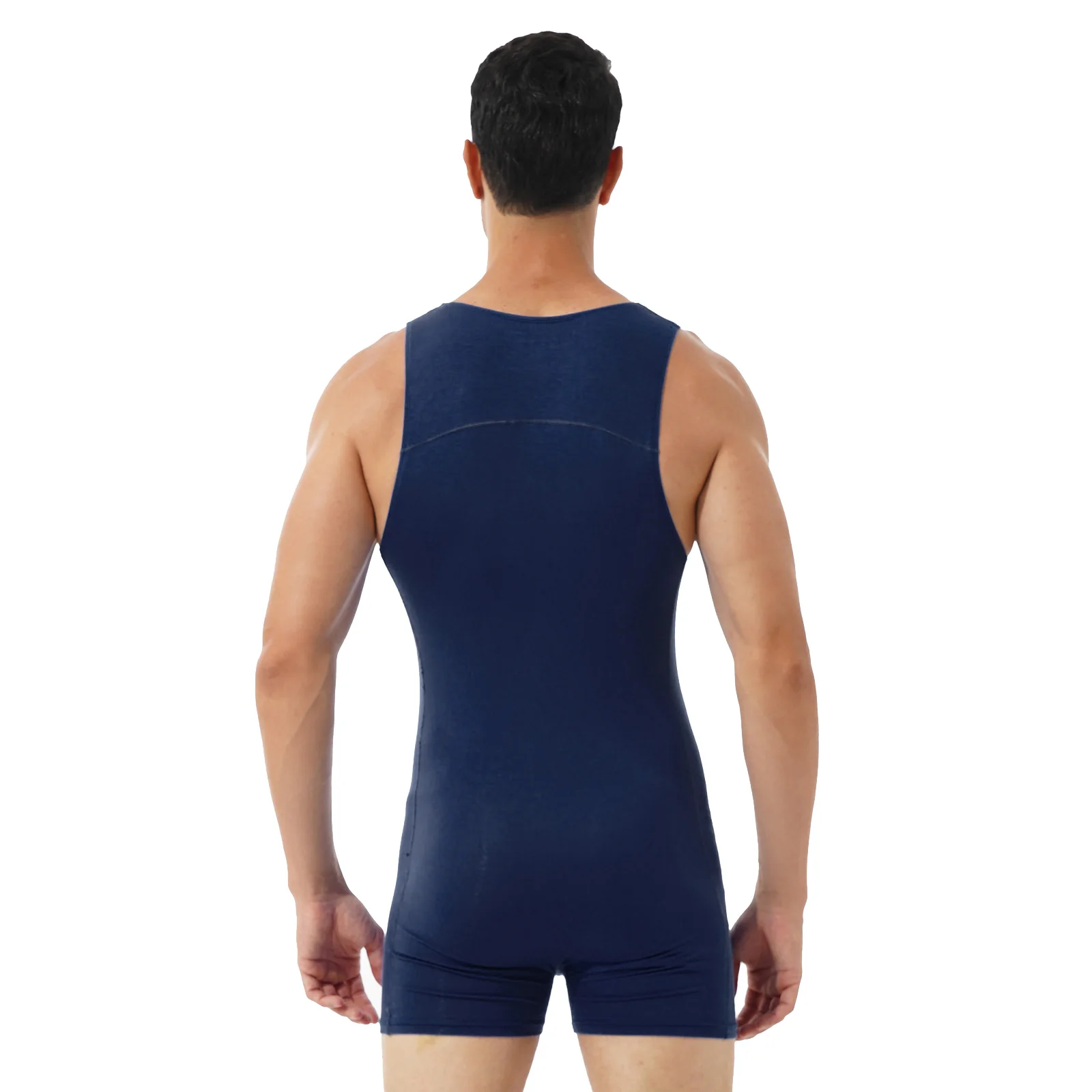 TiaoBug Men Round Neck Sleeveless Workout Sport Swimming Bodysuit Athletic Wrestling Boxers Fitness Gym Jumpsuit Leotard