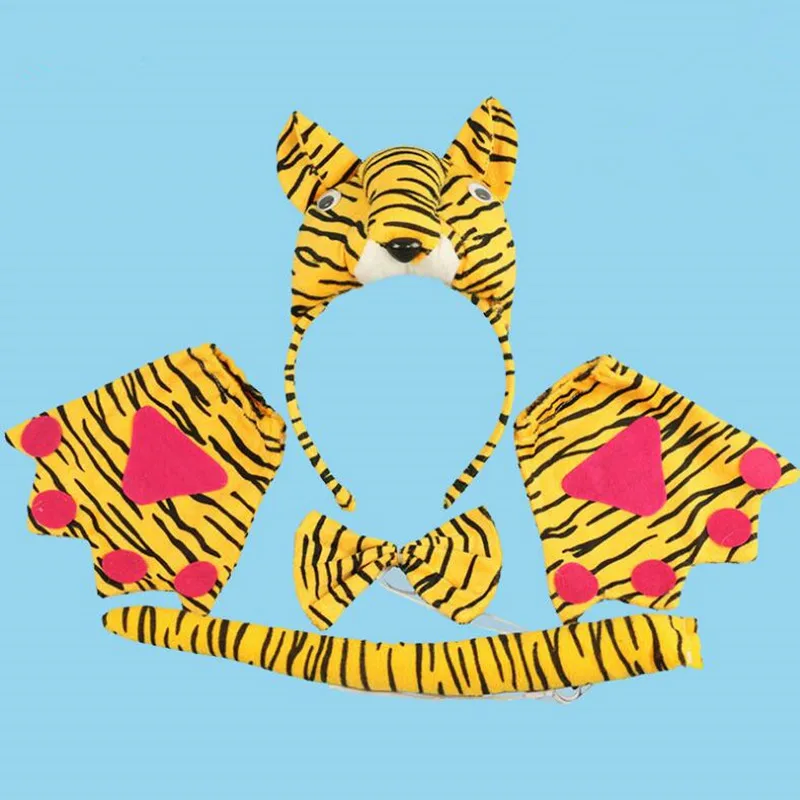 

Girls Boy Yellow Tiger Headband Tie Tail Claws Gloves Kids Fancy Dress Cosplay Costume Accessories Halloween Party Favor