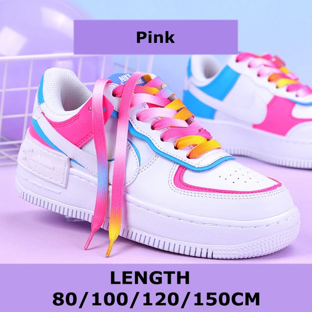 Flat Shoelaces Rainbow Colour Shoe Laces Casual Canvas Shoes Colorful Shoelace Print Gradient Suitable for All Unisex 1 Pair Pink