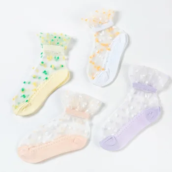 

Baby Girls Summer Thin Comfortable Socks Ankle Short Breathable Dot Mesh Socks Kids Soft Cotton Lace Princess Socks 2~12 Years