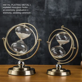 

Metal Sand Clock Living Room Decoration Creative Earth Instrument Timer Custom Hourglass miniature figurines feng shui decor
