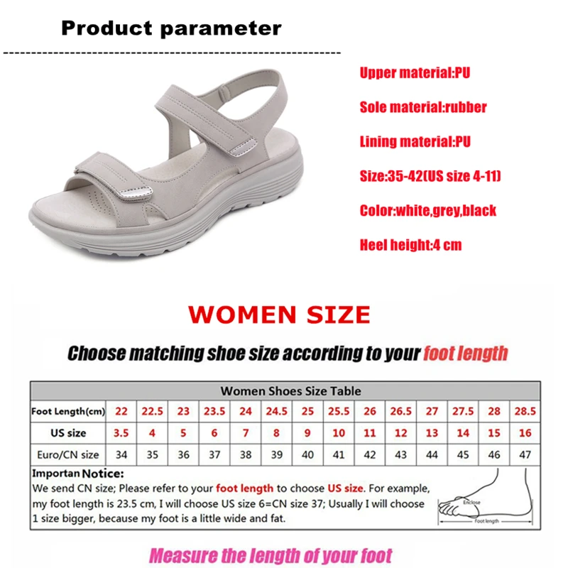 Women PU Leather Sandals Shoes Platform Summer Beach Hook Loop Non Slip Plus Size 41 42