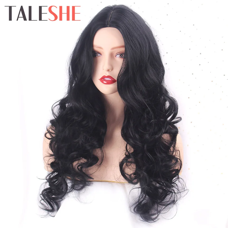 Black Long Wavy Wigs for Black Women African American Synthetic Hair Middle Part Heat Resistant Natural Cosplay Fake TALESHE